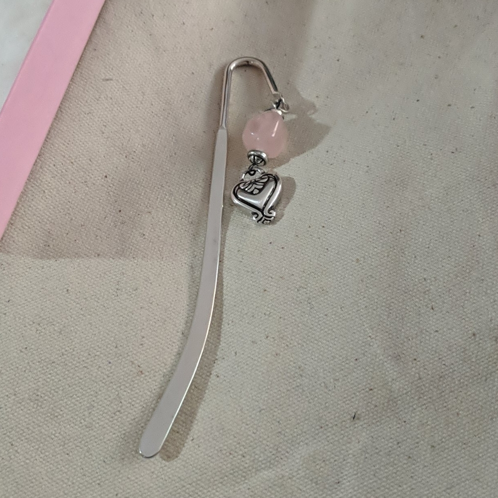 Brighton bookmark, pink quartz crystal with heart